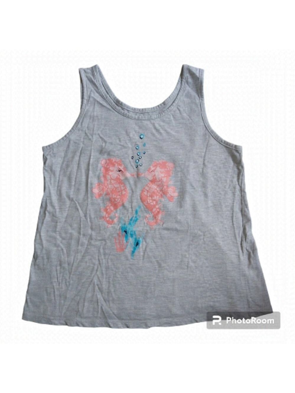 Carisma Girls Gray/White Under The Sea Seahorse Cotton Blend Tank Top - Size S